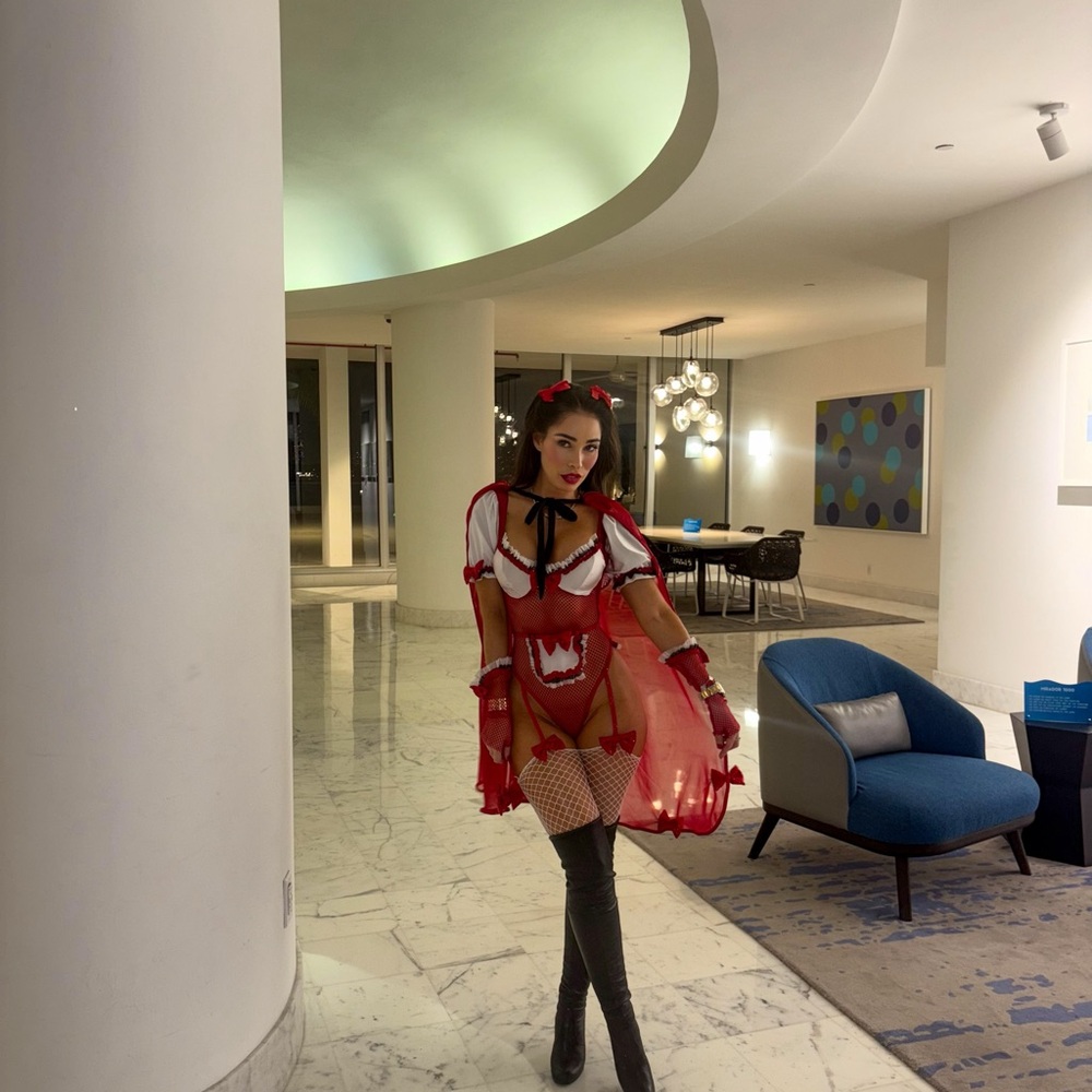 Red riding hood or Red Devil Costume 
Gloves cape and I have a basket purse
